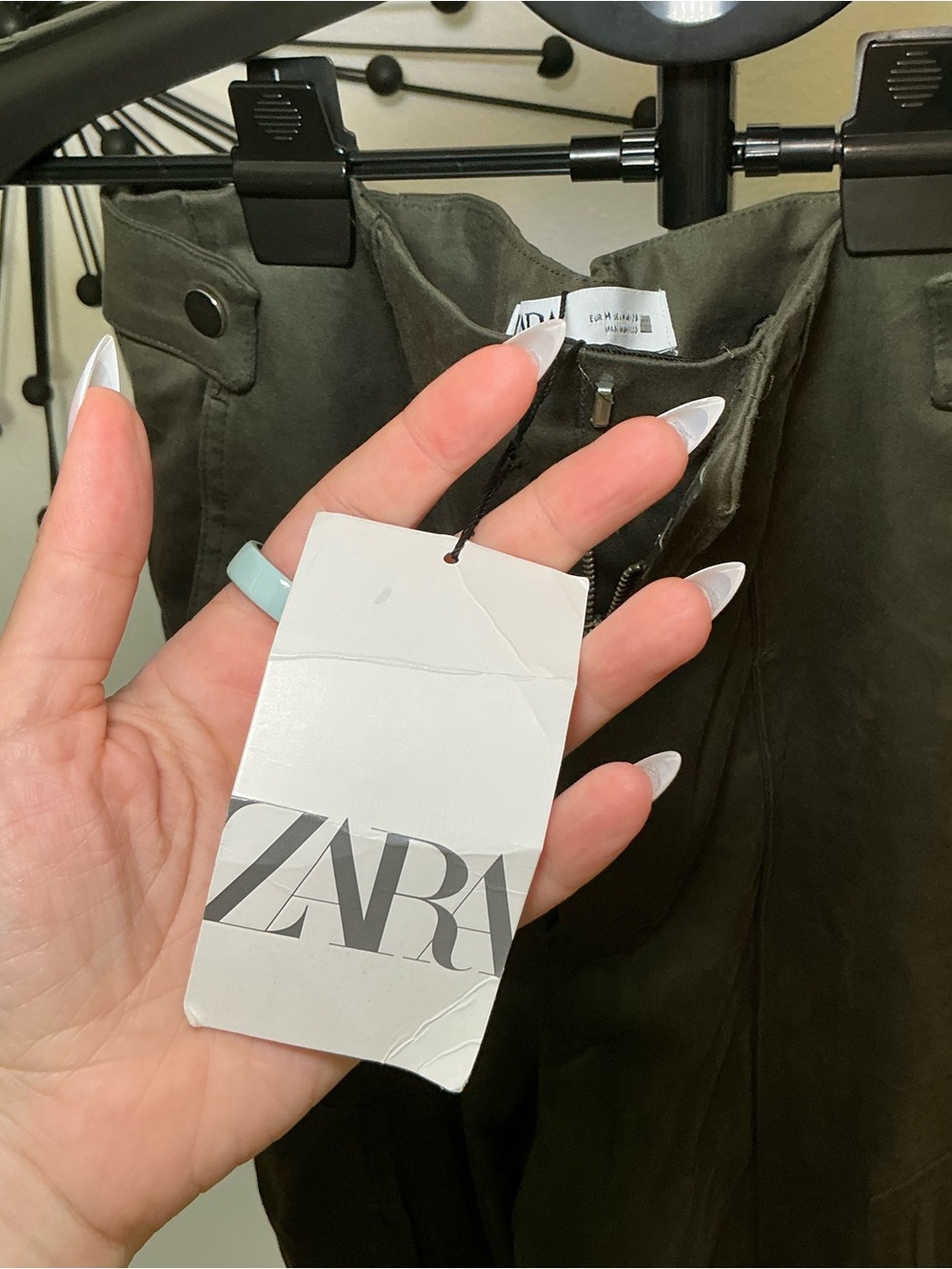 Zara Olive Green High Waisted Utility Cargo Pants Size M NWT - Picture 6 of 6